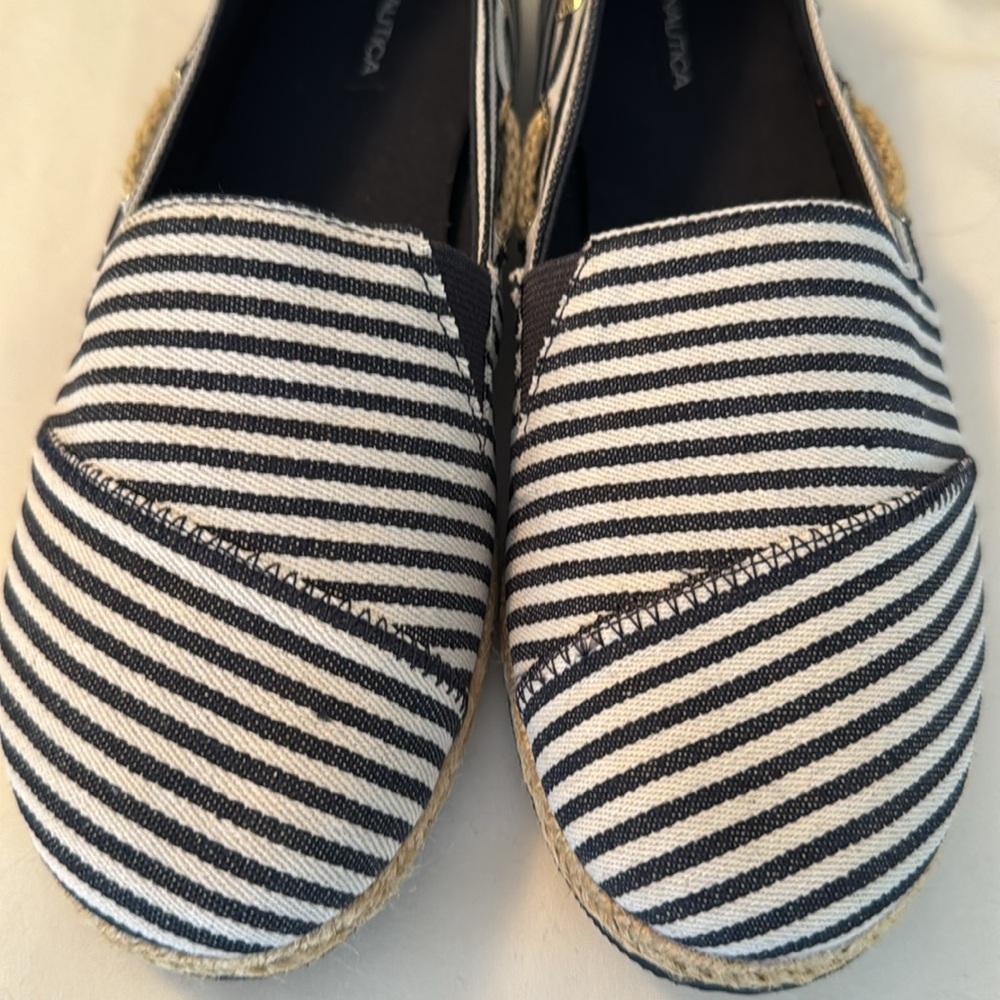 Nautica blue and white stripe espadrilles. - Picture 3 of 5